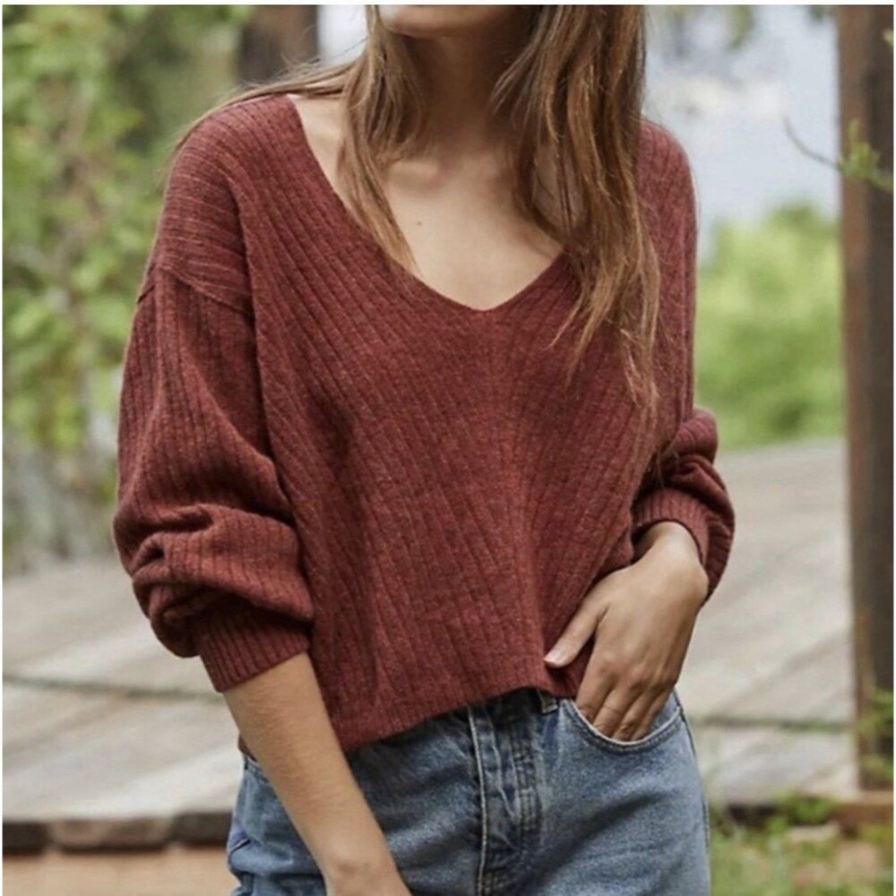 Free People Elias Sweater Medium 100% Cashmere Soft Breathable Rust ob122032
